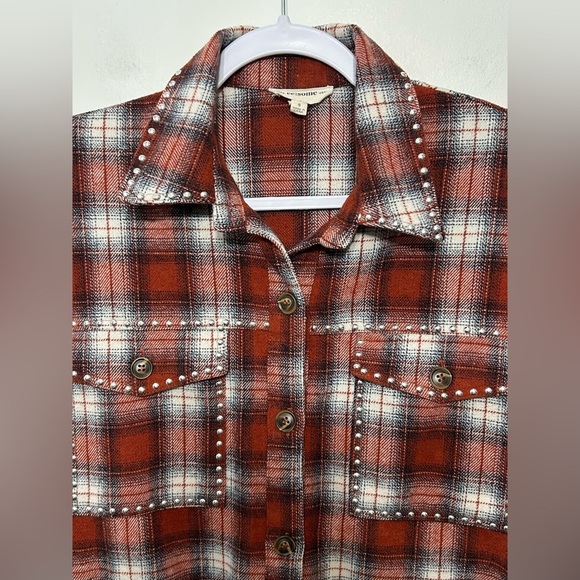 EESOME Plaid Western Studded Fringe Button Up Shirt Jacket - Picture 5 of 14